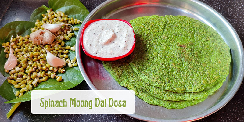 Spinach and Sprouted Moong Dosa