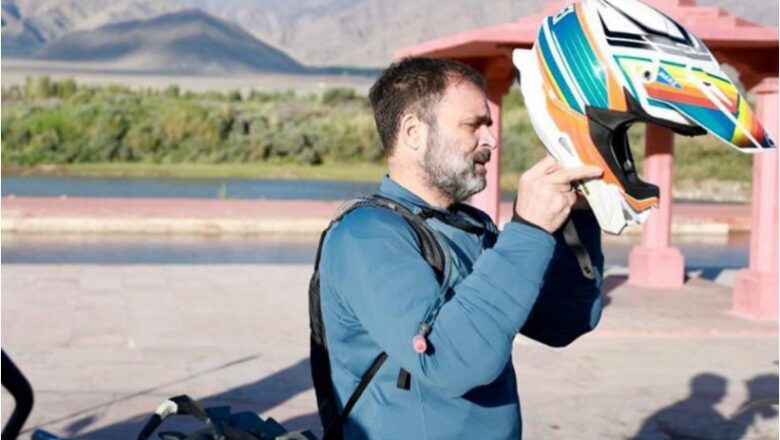 Rahul Gandhi rides bike to Pangong Lake