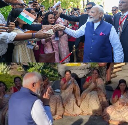 PM Modi welcomed with traditional Bihari ‘Geet Gawai’ in Mauritius