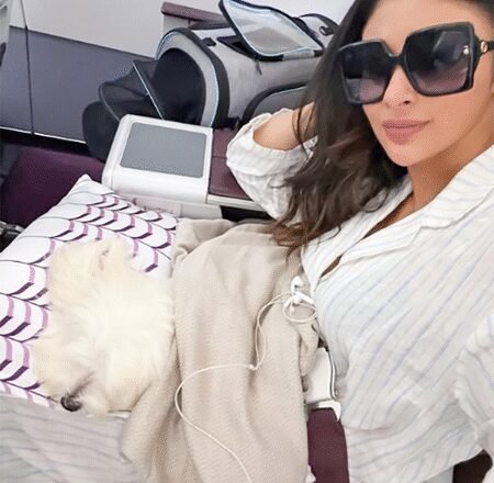 Mouni Roy’s pet dog travels with her in business class