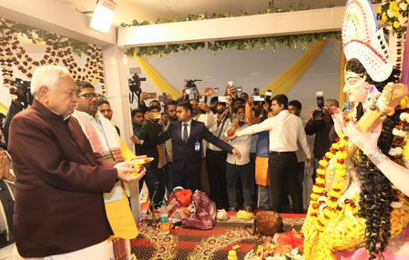 Nitish Kumar attends Saraswati Puja at JDU Office; Nishant also participates