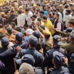 BJP Yuva Morcha workers clash with police during march to Congress office in Jaipur