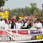 INDIA bloc MPs accuse Centre of ‘silence’ on West Asia conflict, protest in Parliament complex (Lead)