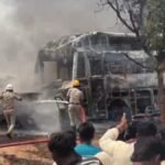 Six burnt alive as car catches fire after head-on collision with bus in Yadgir district