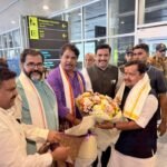 Karnataka BJP leaders welcome party chief Nitin Nabin at Bengaluru airport