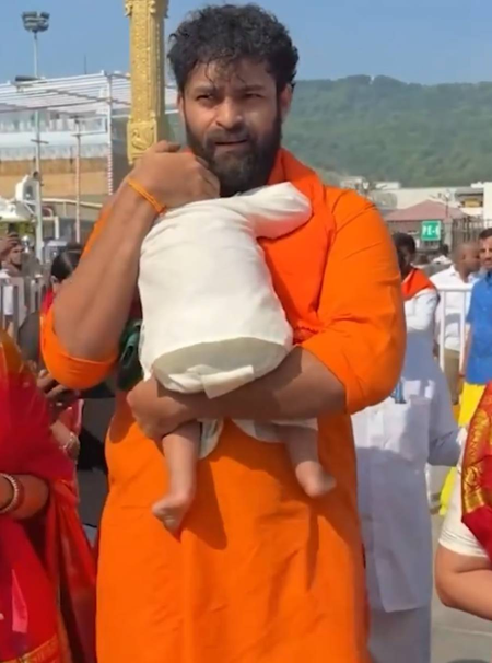 Varun Tej offers prayers at Tirumala Tirupati with family